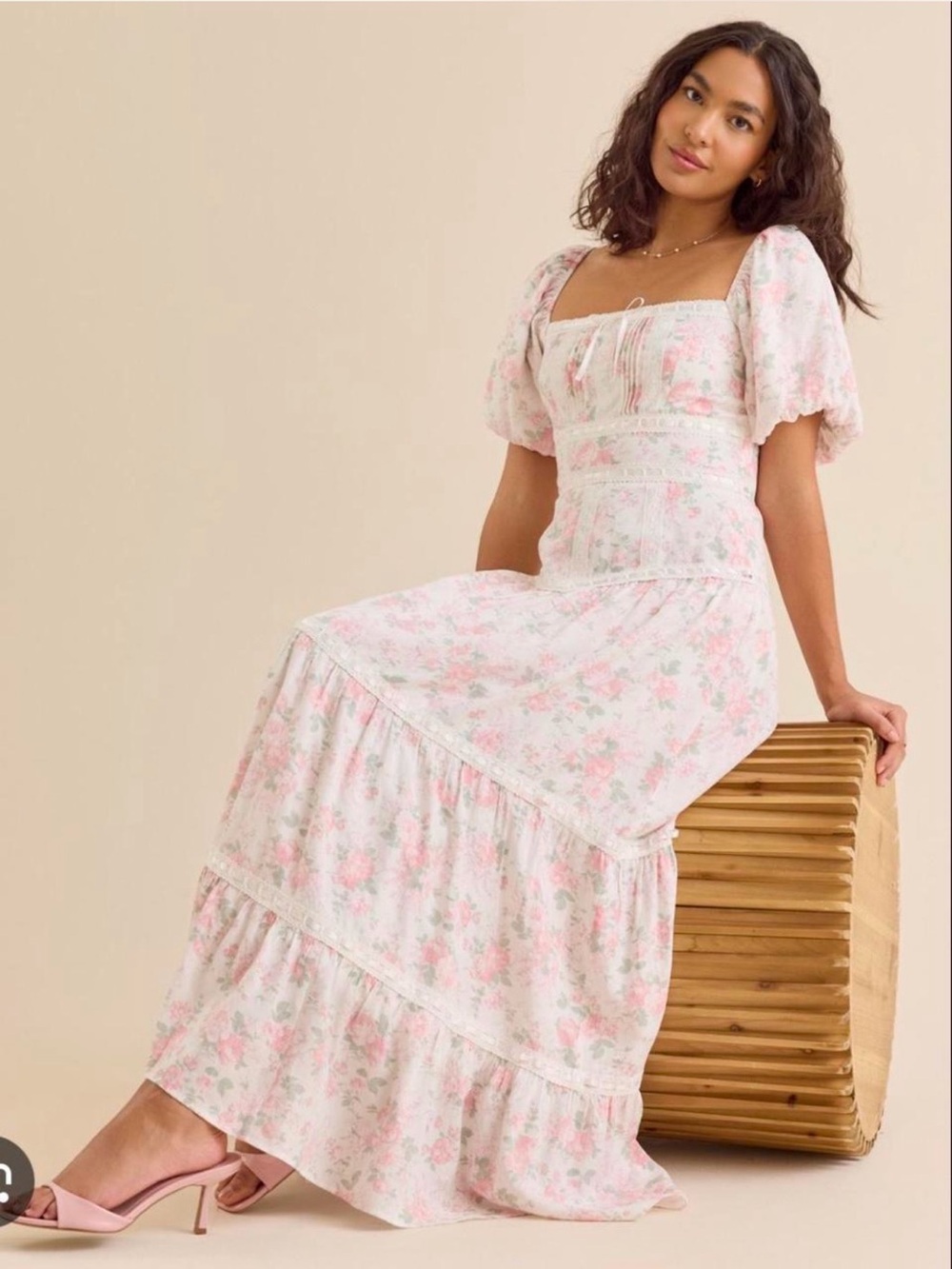 Altar'd State Pink Floral Puff-Sleeve Maxi Dress